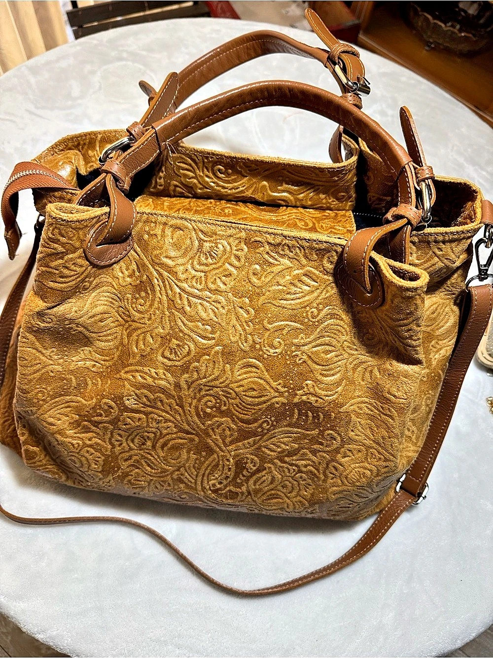 Stella Bianca Embossed Leather Tote in Brown